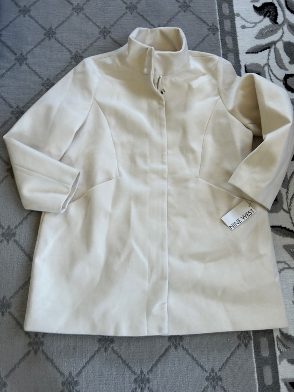 Nine West Cream Stand-Collar Faux Wool Pea Coat NWT